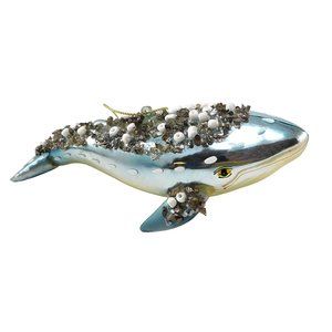 Beaded Blue Whale Christmas Ornament Brighten the Season Blown Glass 6"